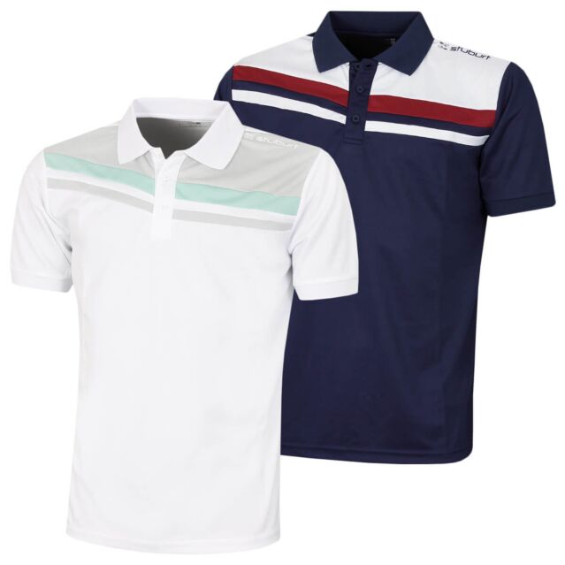 Stuburt Mens Leckford Moisture Wicking Striped Sport Golf Polo Shirt