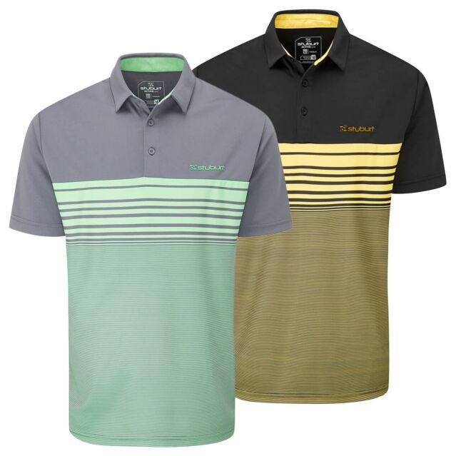 Stuburt Mens Egerton Breathable Wicking Striped Summer Golf Polo Shirt
