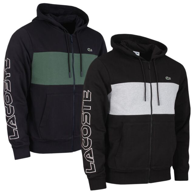 Lacoste Mens Full Zip Colourblock Unbrushed Fleece Hoody