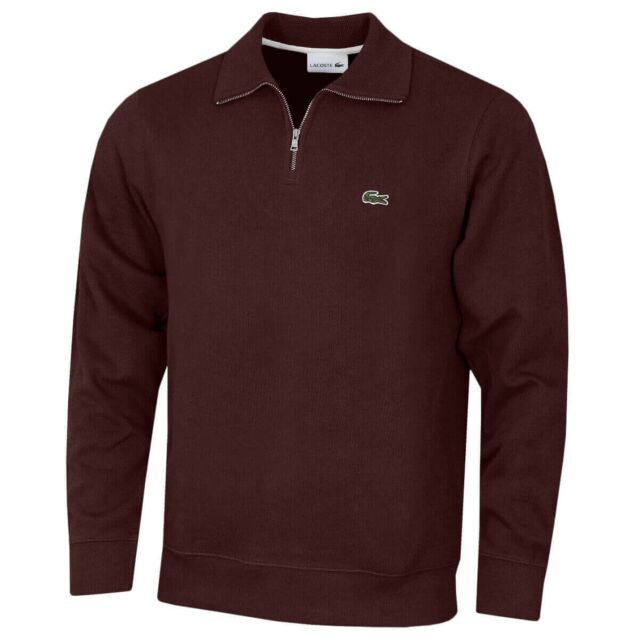 Lacoste Mens 2024 Zippered Ribbed Stand Up Collar Cotton Interlock Sweater