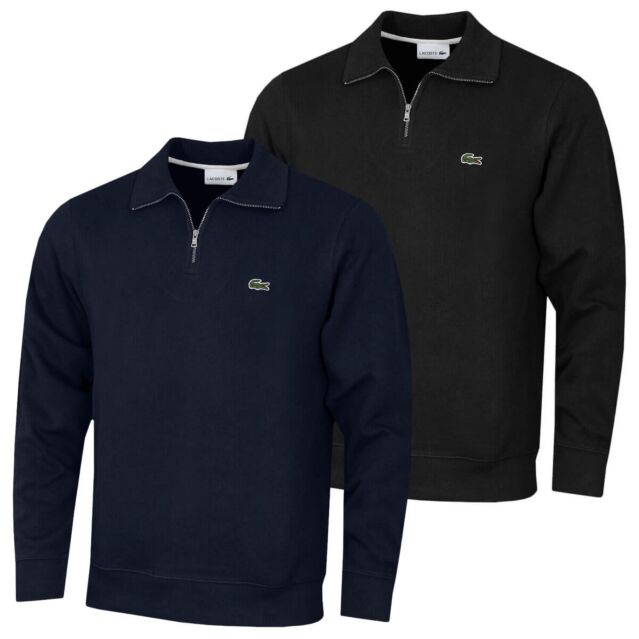 Lacoste Mens 2024 Zipped Rib Stand-Up Collar Cotton Interlock Sweater