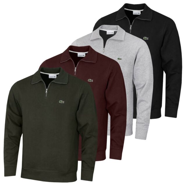 Lacoste Mens 2025 Zippered Ribbed Stand-Up Collar Cotton Interlock Sweater