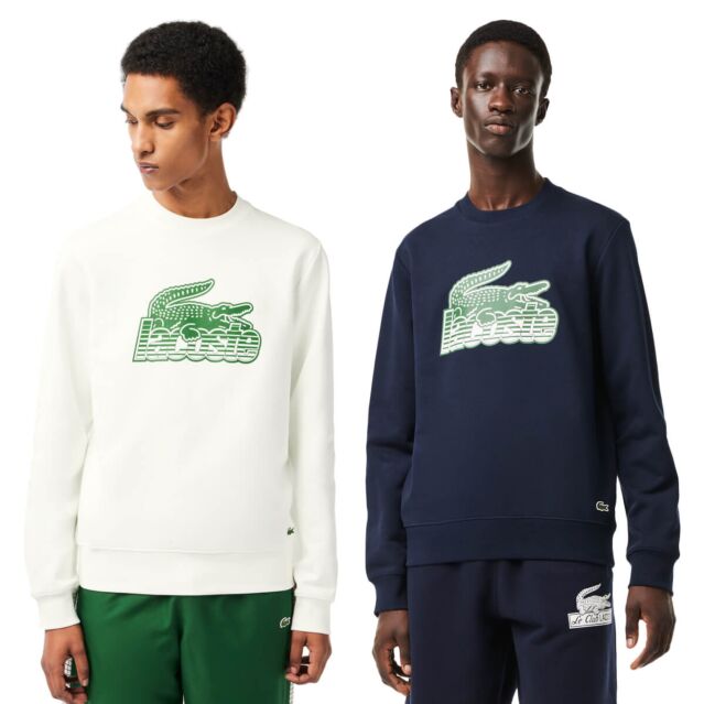 Lacoste Mens SH5087 French Terry Retro Graphic Crew Neck Sweater