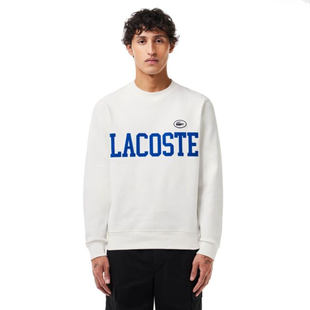 Lacoste Mens 2024 Crocodile Logo Crew Neck Cotton Fabric Classic Sweater