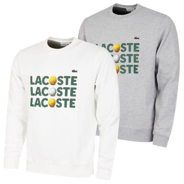 Lacoste Mens 2024 Cotton Fabric Comfort Text Branding Crocodile Logo Sweater