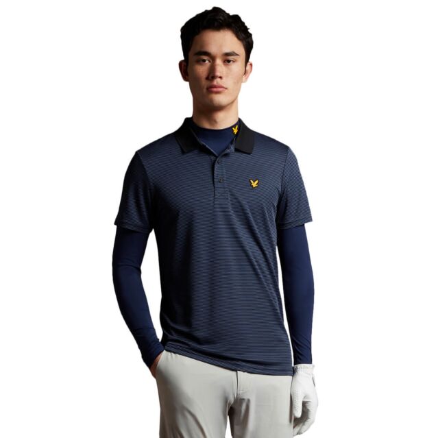 Lyle & Scott Mens Lightweight Microstripe Eagle Logo Golf Polo Shirt