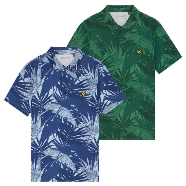 Lyle & Scott Mens Leaf Print Stetch Fabric Versatile Golf Polo Shirt