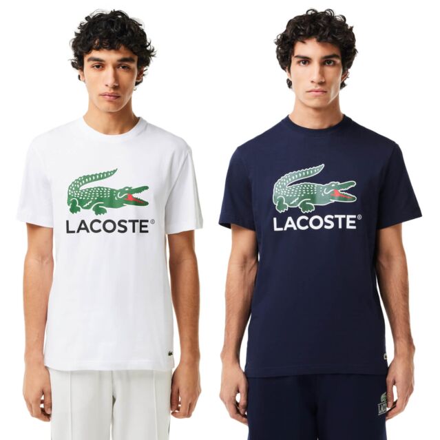 Lacoste Mens 2024 Crocodile Logo Heavy Cotton Fabric Regular Fit T-Shirt