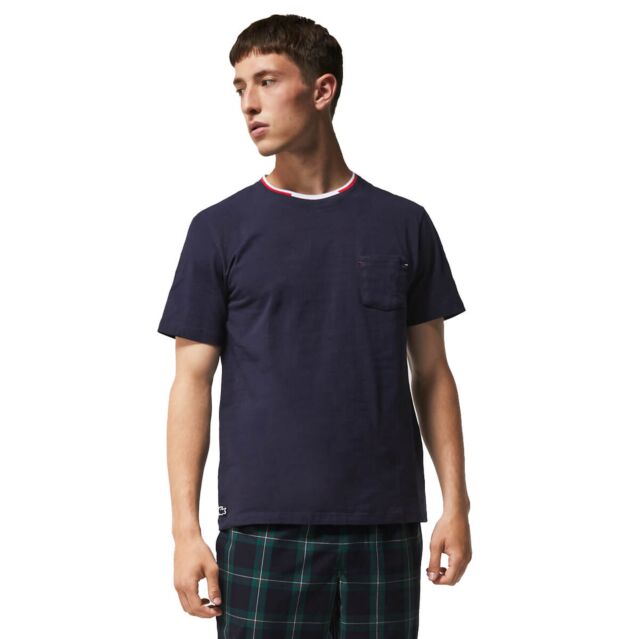 Lacoste Mens TH3449 Short Sleeve Three Tone Stretch Crew Pyjama T Shirt