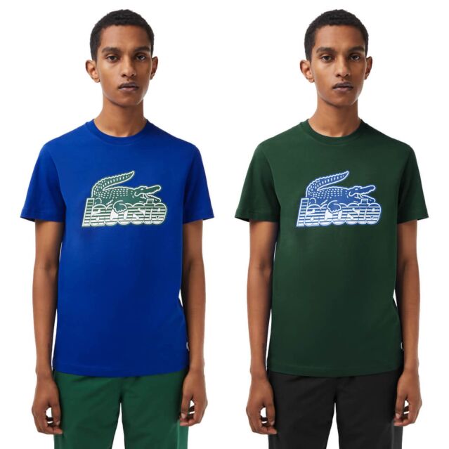Lacoste Mens TH5070 Retro Graphic Jersey Fabric Crew Neck T-Shirt