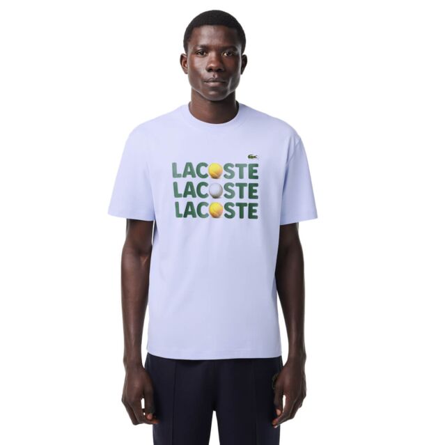 Lacoste Mens Branded Text Croc Logo Cotton Fit Crew T Shirt