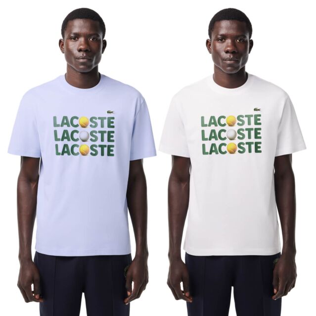 Lacoste Mens 2024 Branded Text Croc Logo Cotton Classic Fit Crew T-Shirt