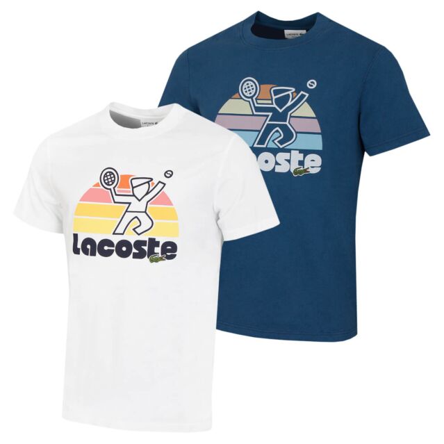 Lacoste Mens 2024 Crocodile Logo Graphic Print Retro Design Cotton T-Shirt