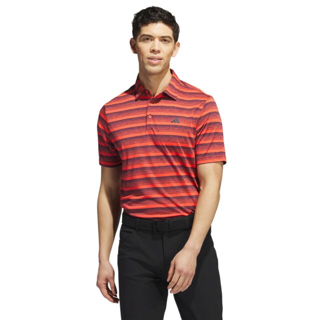 adidas Golf Mens 2024 Two Colour Stripe Primegreen Moisture Wicking Polo Shirt