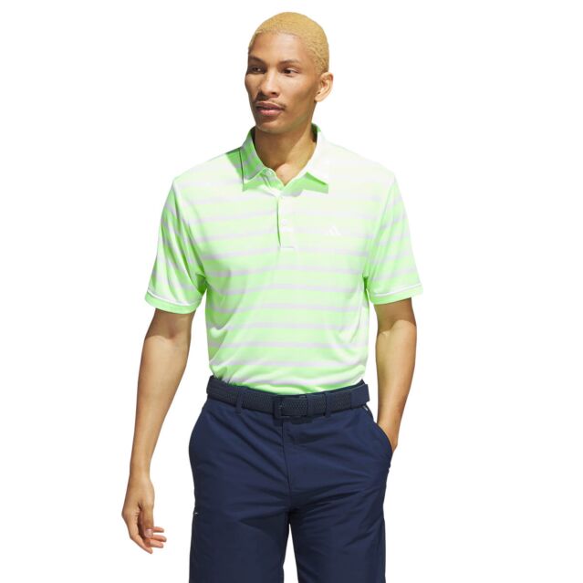adidas Golf Mens Two Colour Stripe Primegreen Wicking Polo Shirt