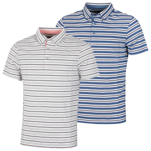 Wolsey Mens Stripe Button Down Lightweight Stretch Golf Polo Shirt