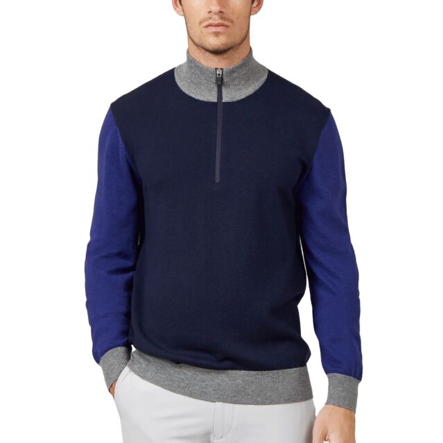 Wolsey Mens Colour Block 1/4 Zip Merino Wool Golf Sweater