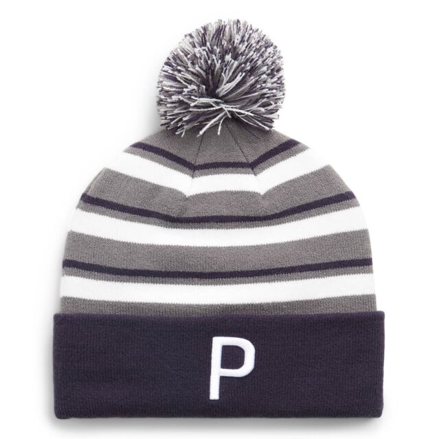 Puma Golf Mens WRMLBL Thermal 'P' Logo Contrasting Stripe Pom Beanie Hat