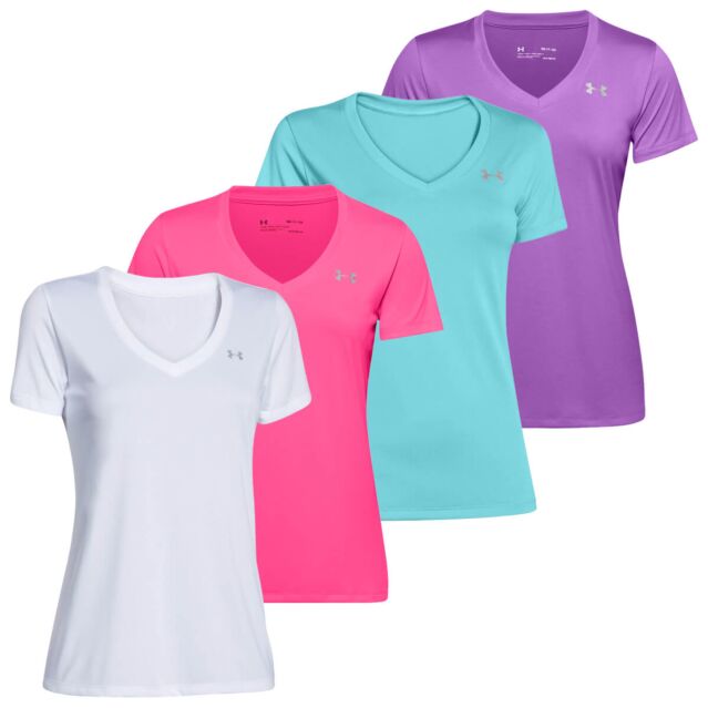 Under Armour Womens UA Tech Solid V Neck T Shirt Gym Fitness Sports Run Tee