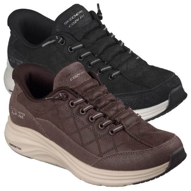 Skechers Womens Contour Foam Slip-Ins Memory Foam Suede Leather Trainers