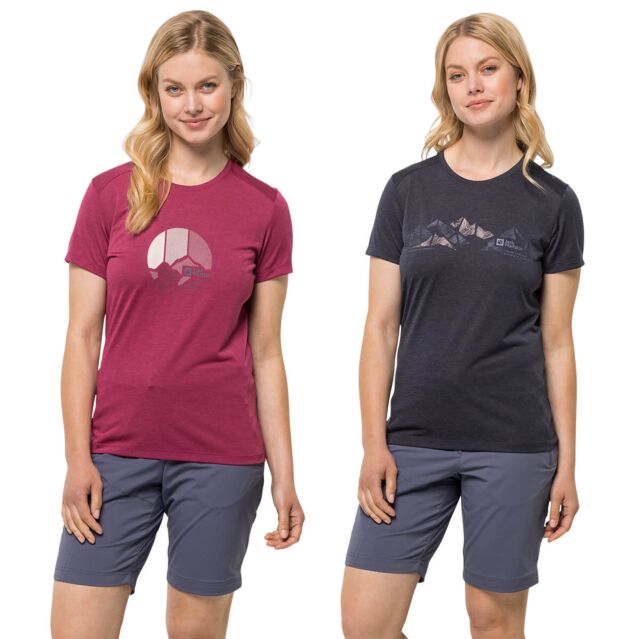 Jack Wolfskin Womens Crosstrail Wicking Quick Drying Graphic T-Shirt