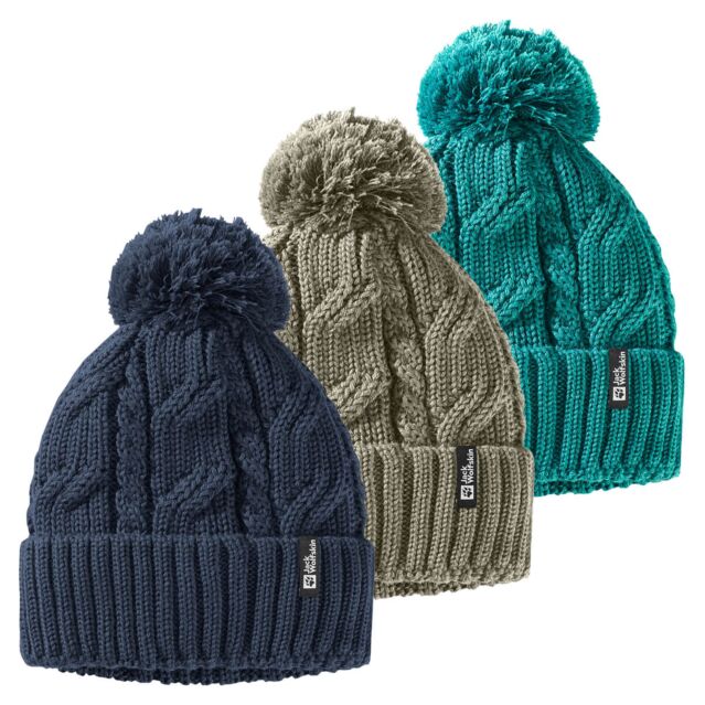 Jack Wolfskin Unisex Pompom Cable Knitted Cosy One Size Beanie Hat