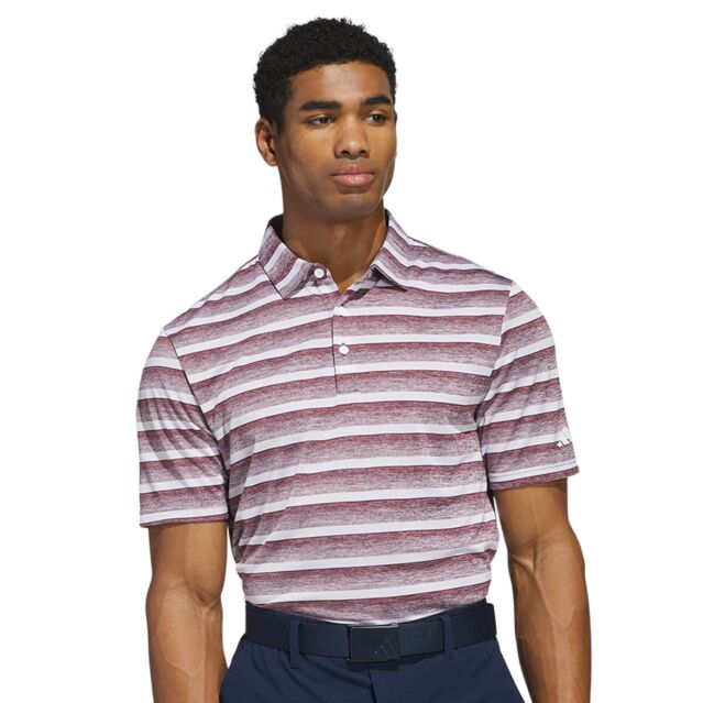 adidas Golf Mens Two Colour Stripe 3 Button Sustainable Polo Shirt