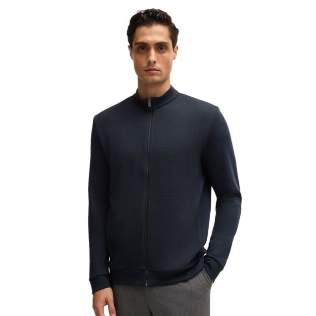 Hugo Boss Mens 2025 Skiles 43 Full Zip Knitted Texture Warm Sweater