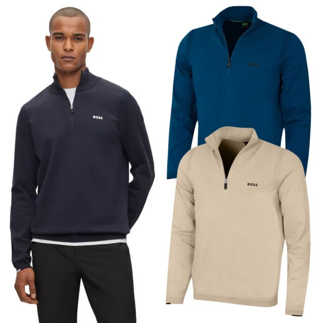 Hugo Boss Mens Ever-X Cotton Stretch Knit 1/4 Zip Golf Sweater