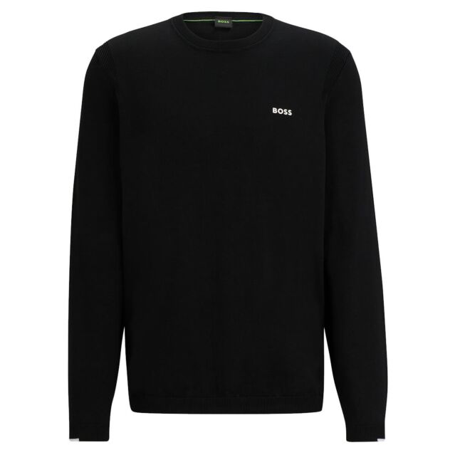 Hugo Boss Mens Ever-X Perforated Cotton Blend Tipped Crew Golf Sweater