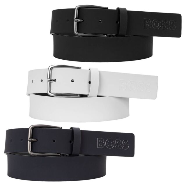 Hugo Boss Mens Italian Leather Tonal Buckle Printed Boss Logo Belt