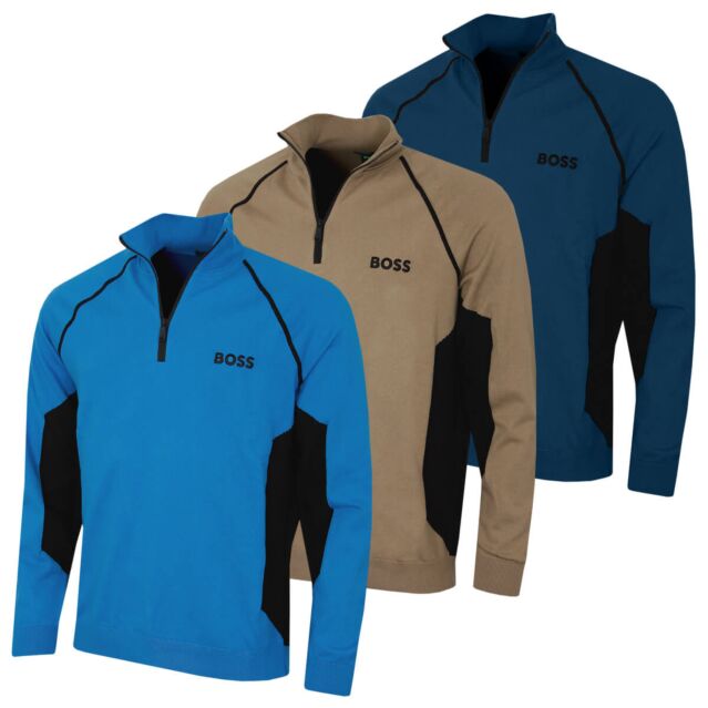 Hugo Boss Mens Hydro-X Water Repellent Embroided Logo Half Zip Sweater
