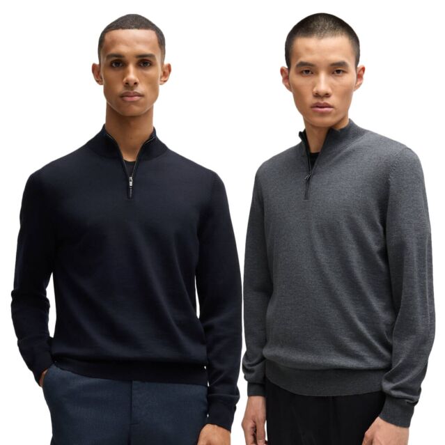 Hugo Boss Mens 2025 Ebenji Zip-Neck Classic Wool Versatile Sweater