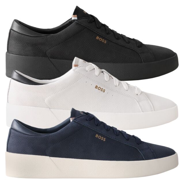 Hugo Boss Mens Belwar Tenn Tumble Leather Luxury Casual Trainers