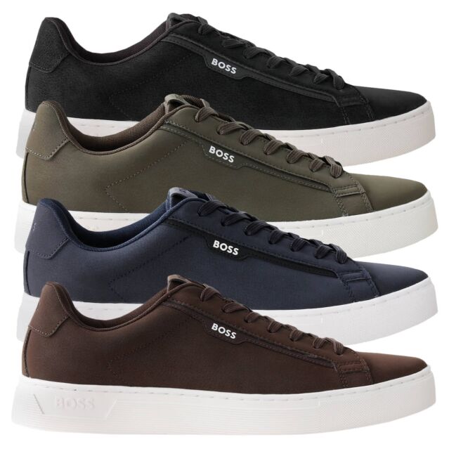 Hugo Boss Mens Rhys Tenn Faux Nubuck Leather Durable Cupsole Trainers