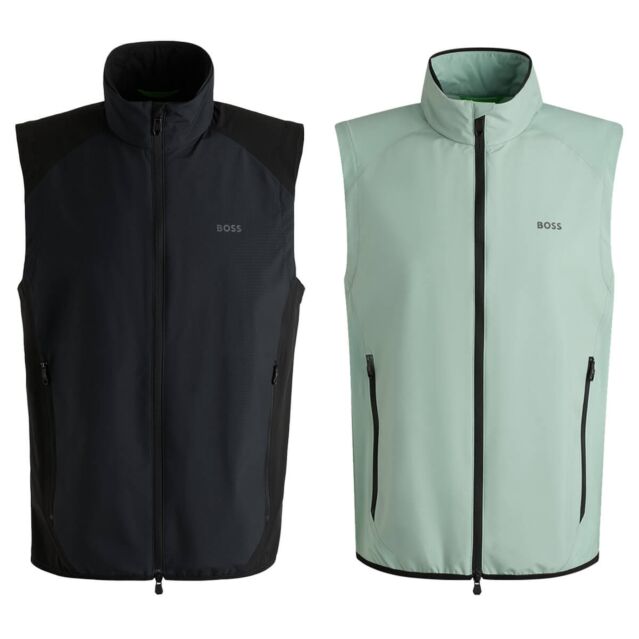 Hugo Boss Mens Putt 4-Way Stretch Water Repellent Full Zip Golf Vest Gilet