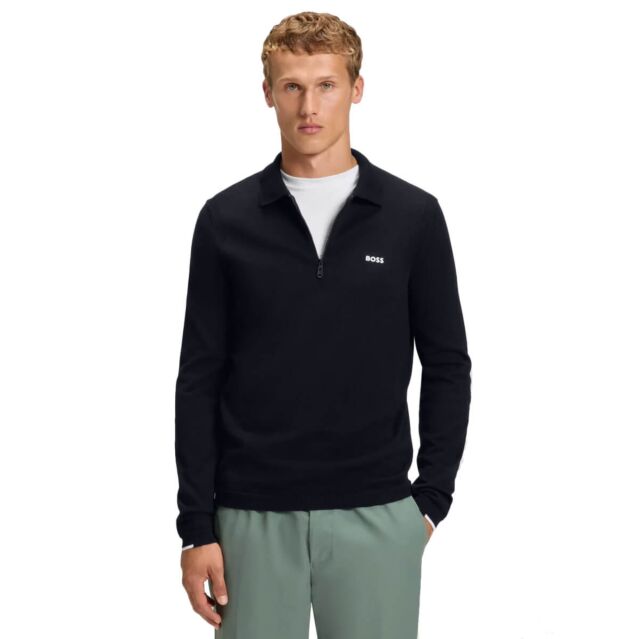 Hugo Boss Mens 2026 Ever-X 1/4 Zip Soft Cotton Perforated Golf Sweater