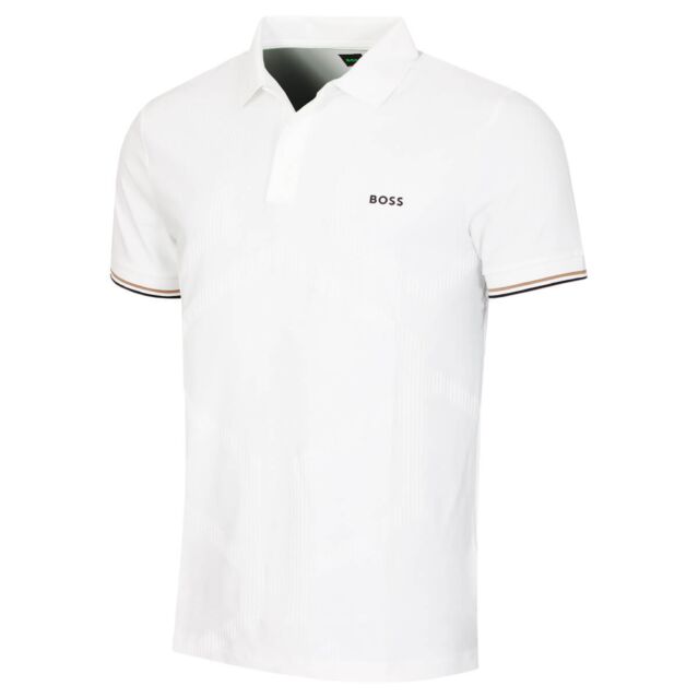Hugo Boss Mens 2026 Chip Hexa Quick Dry Flat Knit Recycled Golf Polo Shirt