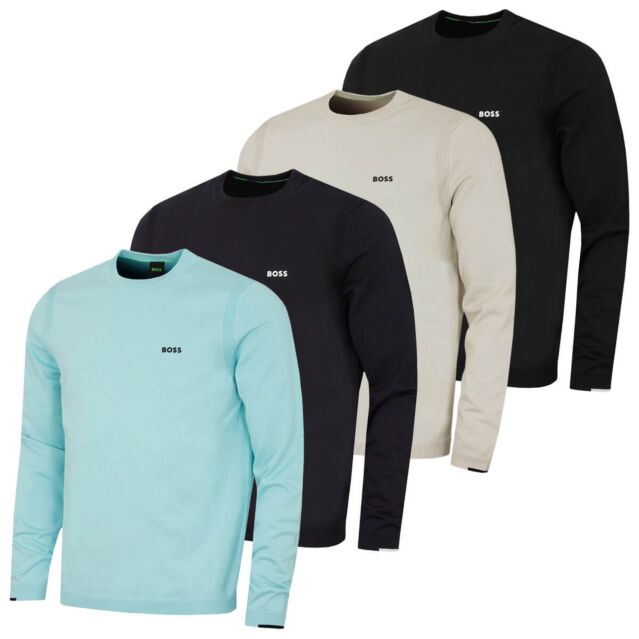 Hugo Boss Mens Ever-X Soft Cotton Perforated Crew Neck Golf Sweater