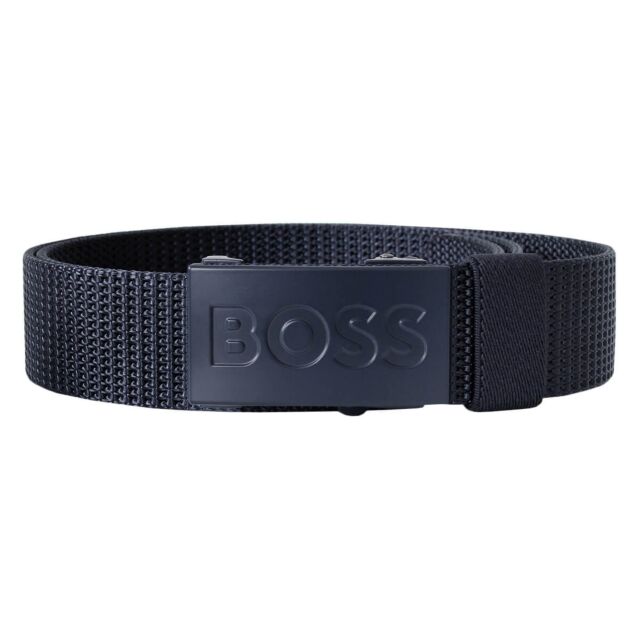 Hugo Boss Mens 2026 Bosper Tape Metallic Plaque Buckle 3.5cm Wide Golf Belt