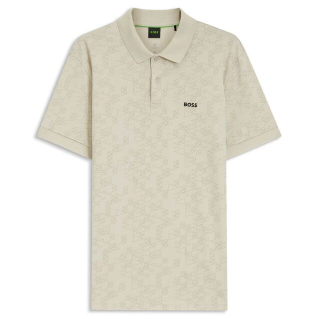 Hugo Boss Mens Cotton Pique Sporty All-Over Print Classic Golf Polo Shirt