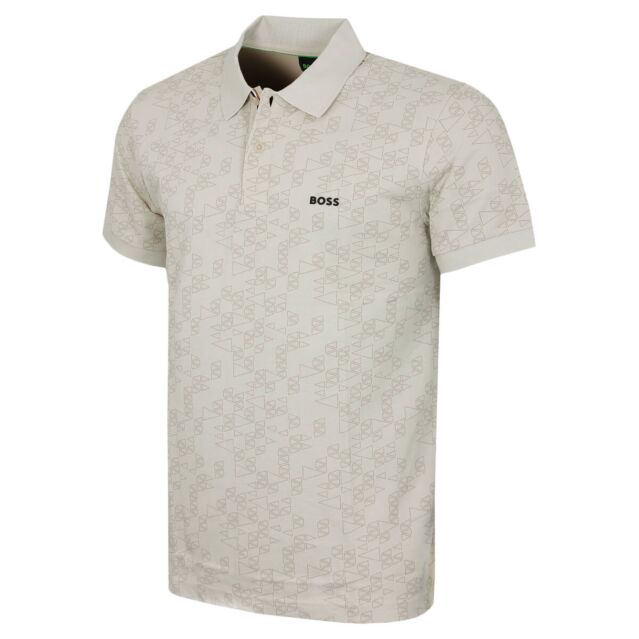 Hugo Boss Mens Cotton Pique Sporty All-Over Print Classic Golf Polo Shirt