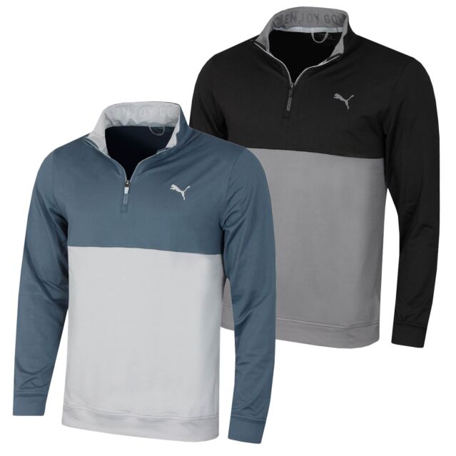 Puma Golf Mens Gamer Colourblock 1/4 Zip Moisture Wicking Sweater