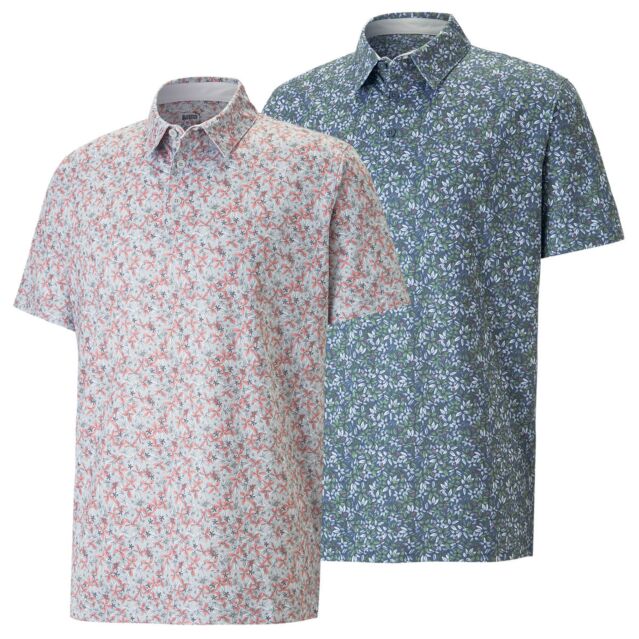 Puma Golf Mens Mattr Florals Moisture Wicking Recycled Fabric Polo Shirt