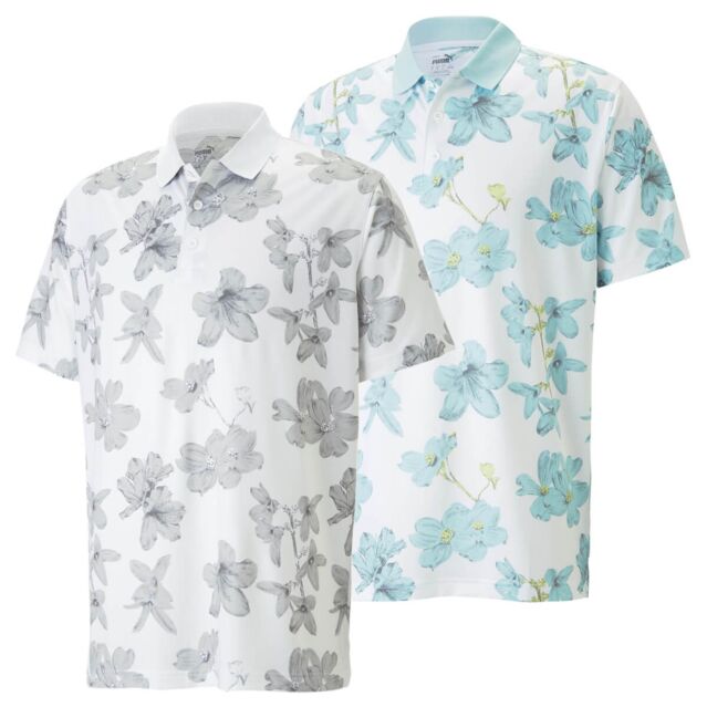 Puma Golf Mens Mattr Verdant Performance Fit Floral Print Polo Shirt
