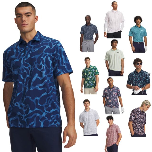 Under Armour Mens Matchplay Printed 4 Way Stretch Wicking Golf Polo Shirt