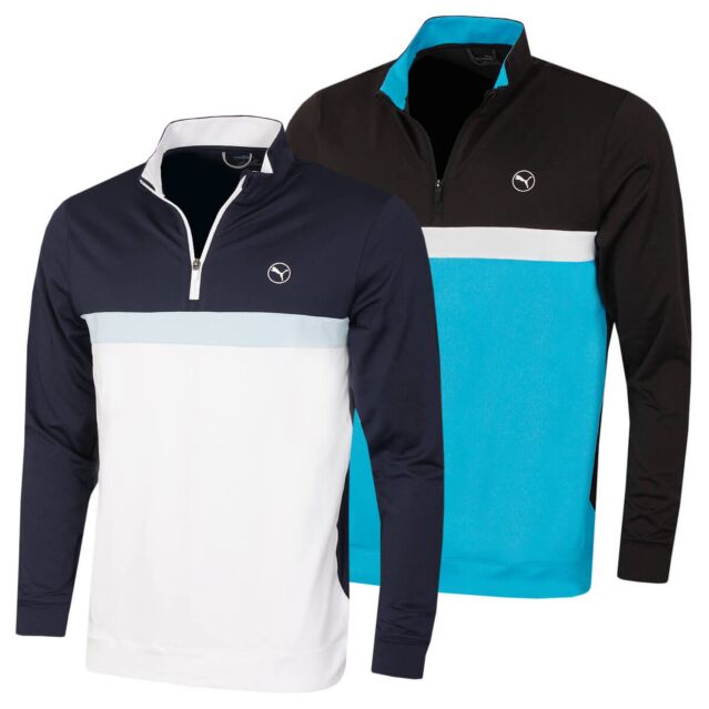 Puma Golf Mens Pure Colour Block Moisture Wicking 1/4 Zip Golf Sweater