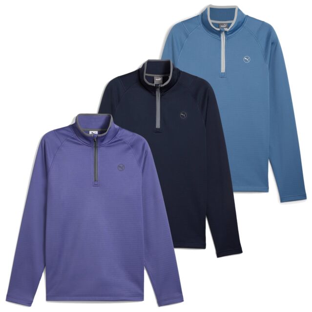 Puma Golf Mens Waffle Fleece Moisture Wicking Breathable 1/4 Zip Sweater