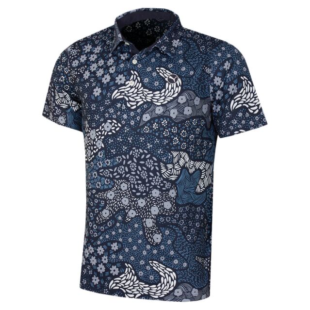 Puma Golf Mens Cloudspun Bloom Camo Stretch Breathable Fabric Polo Shirt
