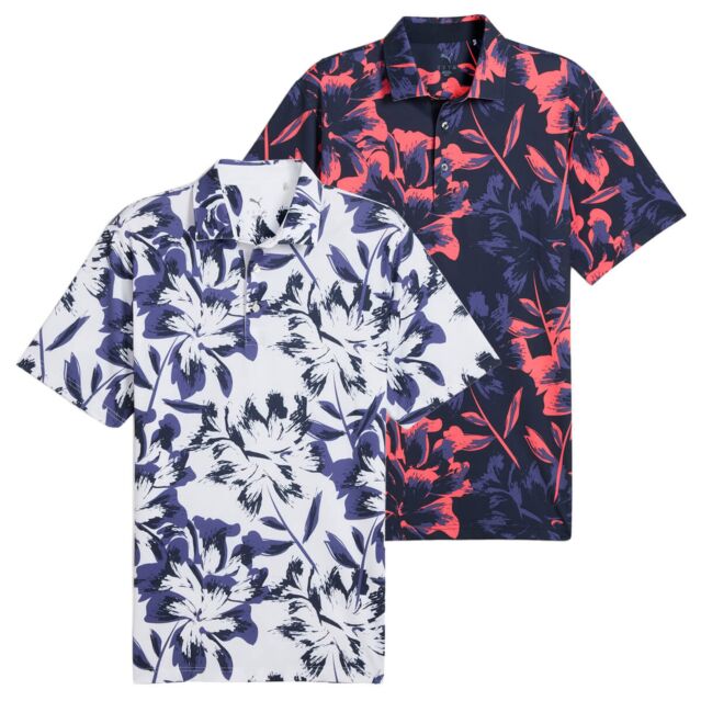 Puma Golf Mens MATTR Broken Flower 4-Way Stretch Golf Polo Shirt